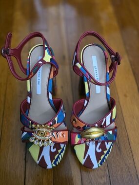 Gianni Bini Multicolor Printed Ankle-Strap Women's Heels